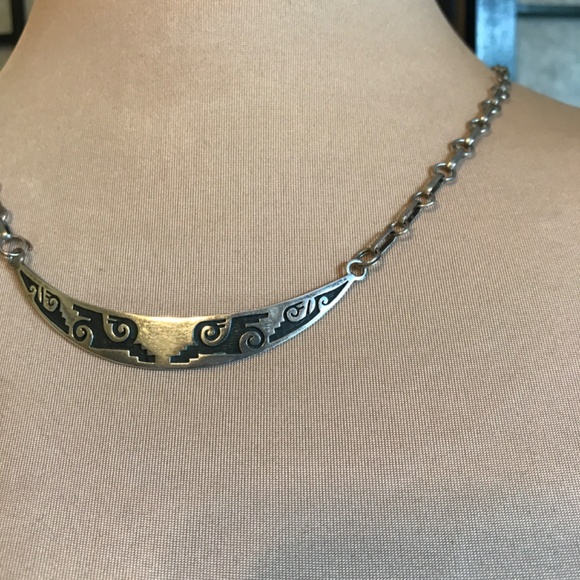 HOPI NATIVE AMERICAN STERLING SILVER CRESCENT MOON COLLAR NECKLACE AND EARRINGS - Picture 5 of 8